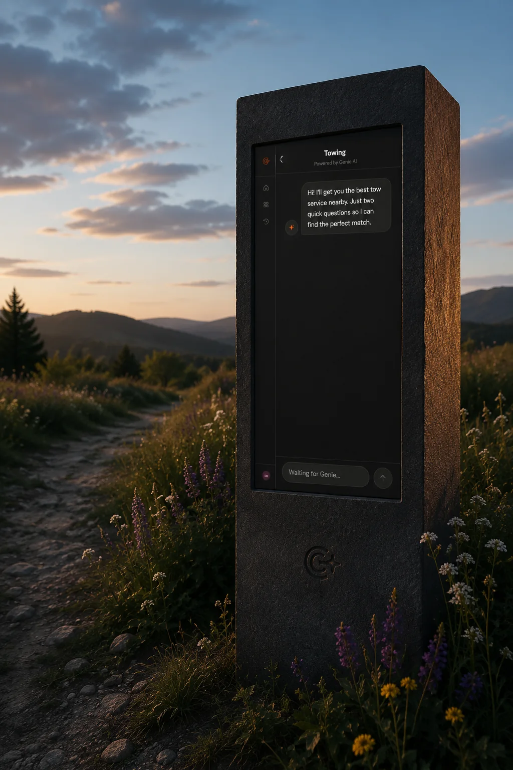 Find My Genie conversational assistant embedded in a vertical service marker