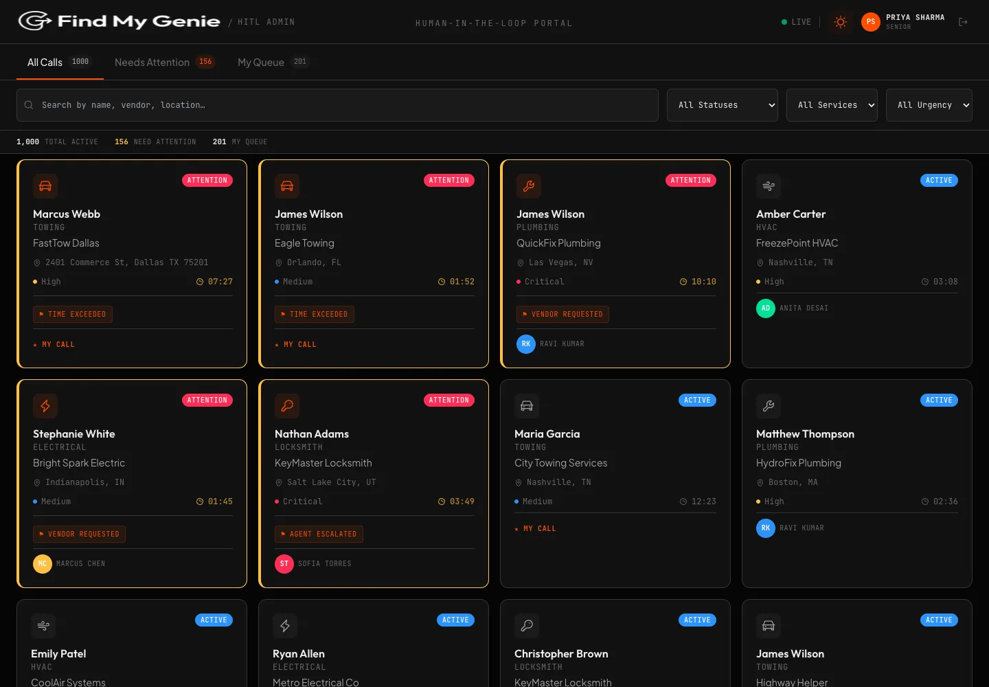 Unmodified Find My Genie human-in-the-loop dashboard product capture